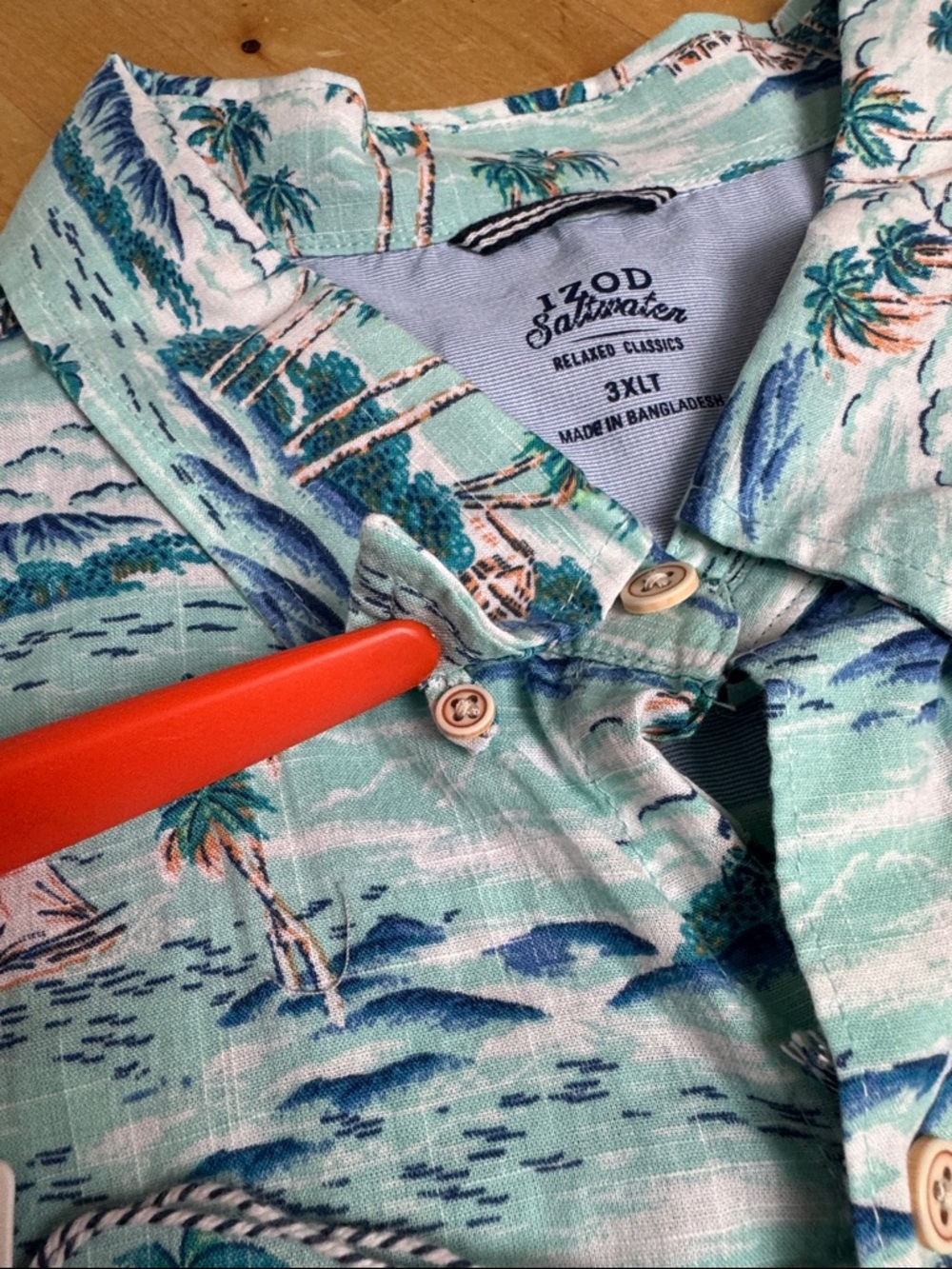 IZOD Saltwater Relaxed Size 3XLT Blue Green Tropical Hawaiian Aloha Shirt NWT - Picture 13 of 13